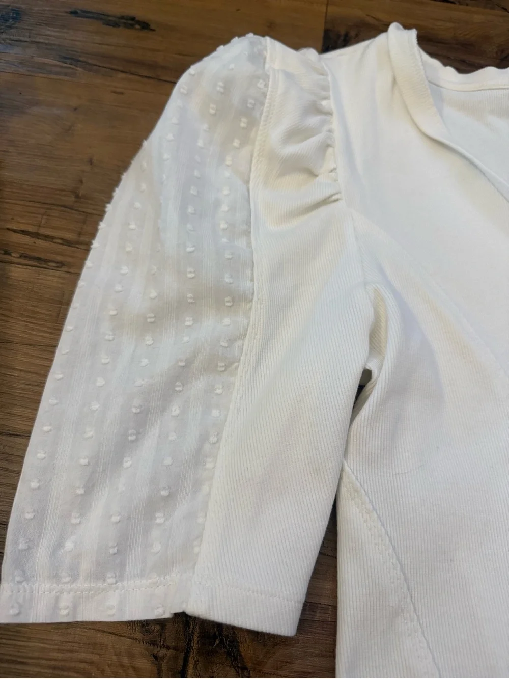 Anthropologie Cream V-Neck Puff Sleeve Blouse